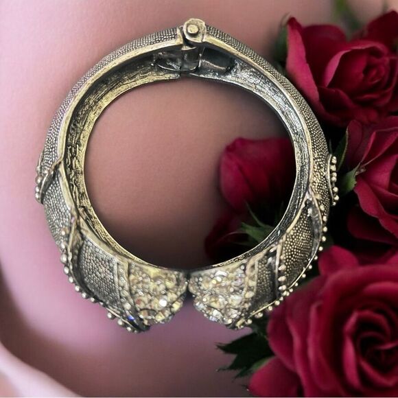 Vintage Rhinestones and Silvertone Statement Fashion Wide Cuff Bracelet - Picture 2 of 6